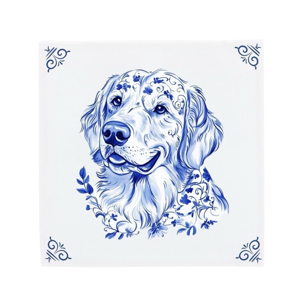 Delft Blue‎ Ceramic Tile Golden Retriever Dog Design By Dutch Tile Project